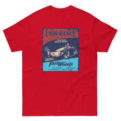 simple men's 100% cotton tee-shirt with vintage reproduction artwork, red