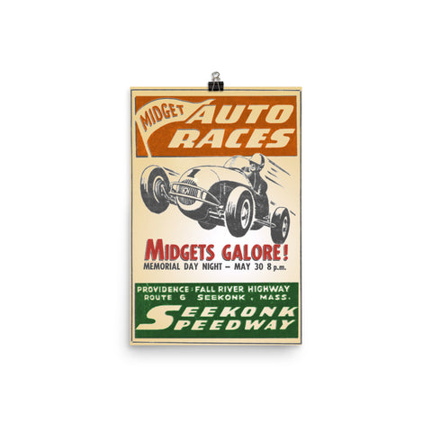 Vintage "Midget Auto Races" Seekonk Speedway poster (ca 1953)